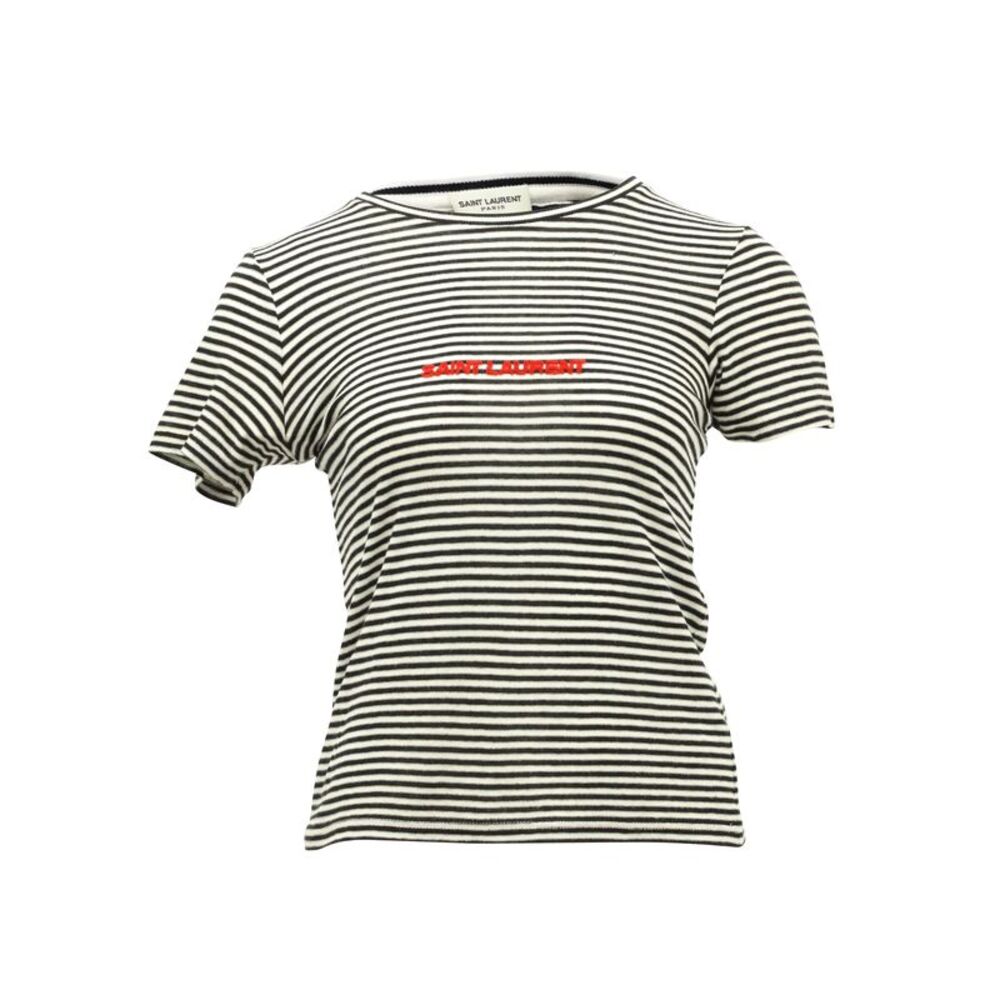 Saint Laurent Striped Logo T-Shirt in Black Cotton
